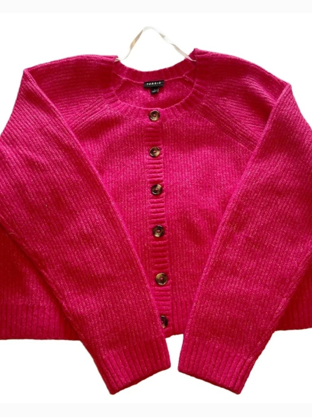 Hot Pink Cropped Cardigan Sweater barbie core, fuchsia